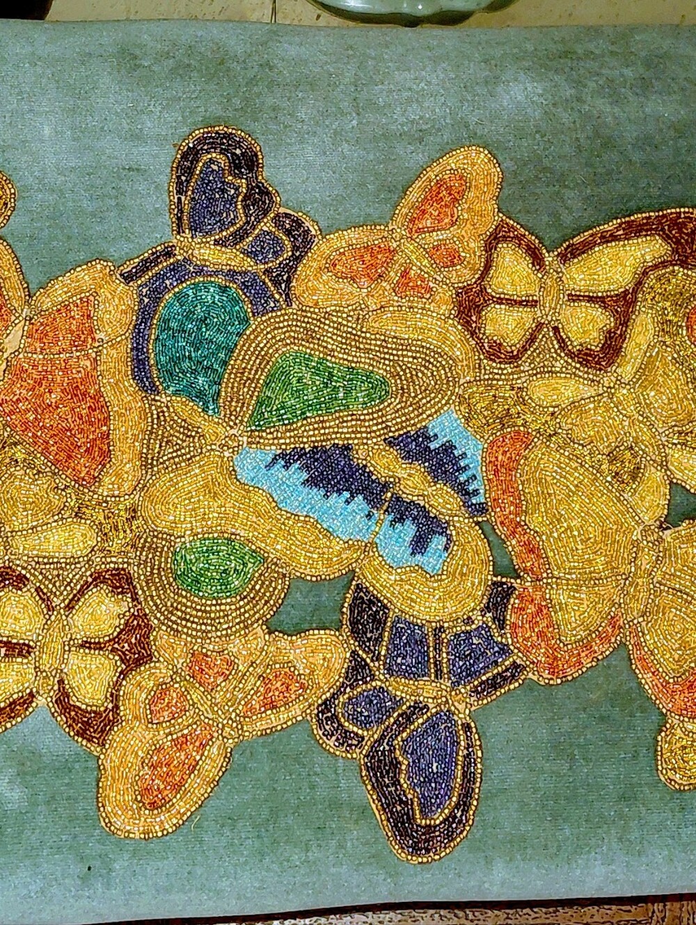 Beaded Butterfly Accent Pillow Cover - Multicolor Gold Embroidery